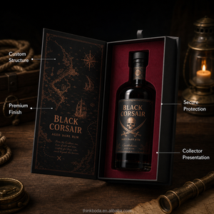 Caja Rectangular Alta para Licores, Superficie Mate Color Borgoña, Gráfico Personalizado de Viñas Doradas para Cognac Premium, Suministro al por Mayor - Product Image 6