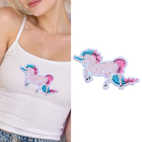 Patch brodé à paillettes licorne arc-en-ciel mignon, thermocollant, pour vêtements d'enfants, sacs à dos, décoration DIY