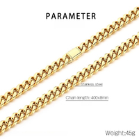 Collier unisexe tendance en acier inoxydable poli miroir avec fermoir à bascule style hip-hop, maillons cubains lisses, vente en gros