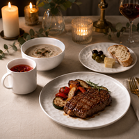 Service de table en porcelaine premium blanc ondulé - Assiettes, bols et tasses en grès écologique classique, compatibles lave-vaisselle et micro-ondes