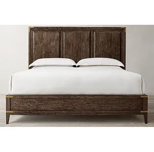 Indoor bedroom furniture king size different colors solid oak hotel bed wooden frame