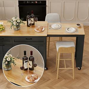 Mesa Extensible Móvil de Madera Negra <span class=keywords><strong>para</strong></span> Cocina <span class=keywords><strong>con</strong></span> 2 <span class=keywords><strong>Cajones</strong></span>, Gabinete de 3 Puertas <span class=keywords><strong>con</strong></span> Cerradura, Ruedas y Estantes Laterales <span class=keywords><strong>con</strong></span> Ganchos - Product Image 4