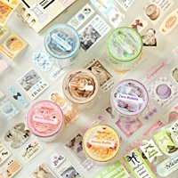 Ruban adhésif décoratif imperméable en acrylique activé par l'eau, motifs chat mignon, dessert, floral, écouteurs, nœuds, design pastel Kawaii, pour journalisation