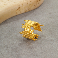 KITI Ensemble de bagues ouvertes ajustables en acier inoxydable 18K, style tendance, rétro et massif