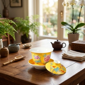 Gaiwan in Porcellana Jiangxi di Alta Qualità Marca JADE, Stile Tradizionale <span class=keywords><strong>Sgraffito</strong></span> con Motivo Raccolto Autunnale, Tazza Classica per Tè Kung Fu - Product Image 2
