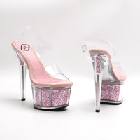 17CM / 7 pouces PVC supérieur femmes mode exotique talon haut plate-forme Peep orteil bride à la cheville sandale pôle chaussures de danse