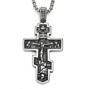 Joyería religiosa de moda católica de acero inoxidable delicado colgante de Jesús crucifijo cristiano collar de Cruz ortodoxa chapado en oro