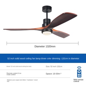 พัดลมเพดานพร้อมรีโมทคอนโทรล มอเตอร์ไฟฟ้ากระแสตรง ใบพัดไม้ 3 ใบ ไฟ LED โครงสร้างโลหะ 6 ระดับความเร็ว - Product Image 4