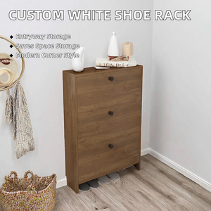 Modern Ultra Slim Wooden Shoe Cabinet 3-Tier Flip Down Tipping Bucket Shoe Rack Space Saving Entryway Furniture - Product Image 2