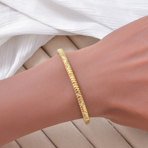 luminous embedded zircon 18k gold bulk wholesale sleek leaf texture anti-fade timeless feminine elegant <b>bangle</b> <b>bracelet</b> - Product Image 3