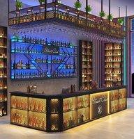 Comptoir de bar en métal, fer, bois, avec éclairage LED, pour hôtel, restaurant, boîte de nuit, pub, salon, vin, caissier, station de barman, réception