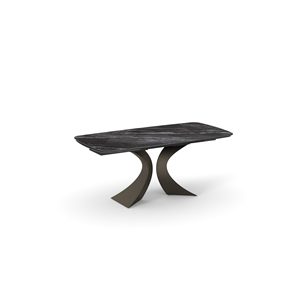 Table à manger extensible en céramique Donatello, noire avec veines blanches, base en métal, usage intérieur - Product Image 1