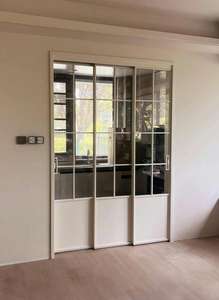 Quincaillerie cachée en gros, porte <span class=keywords><strong>coulissante</strong></span> à triple tringlerie en alliage d'aluminium pour l'intérieur, design visuel moderne et simple - Product Image 5