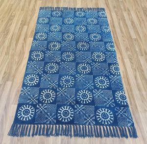 Handmade Indigo Cotton Dhurrie Rug <b>Block</b> Print Area Carpet Bohemian Style Floor Rug Home Decor - Product Image 5