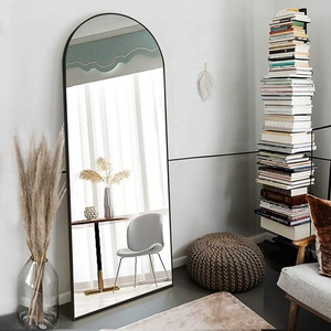 Custom Arch Shape <b>Floor</b> Full Length Body Dressing Espejos Black Gold Metal Frame <b>Standing</b> Miroir Wall Hanging Bathroom <b>Mirrors</b> - Product Image 1