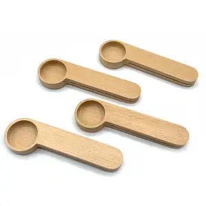 Multifunctional 2 in 1 wooden measure scoop and sealing clip Tablespoon and tsp Teaspoon Measure Scoop Long Coffee Spoons