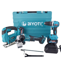 BIYOTI Ensemble d'outils électriques 3-en-1 de haute qualité pour le travail du bois : Perceuse à percussion sans fil, Meuleuse d'angle électrique et Scie sauteuse pour le bois
