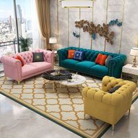 Luxuriöses Chesterfield Stoffsofa-Set mit Couch, Ottoman und Sessel für Wohnzimmer, Moderne Samt-Sofas