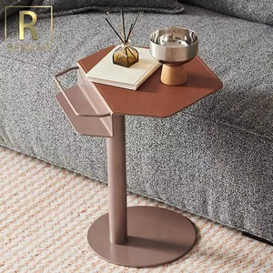 Table d'appoint intelligente moderne bon marché pour meubles de salon selle orange cuir métal ordinateur portable petites tables d'angle - Product Image 3