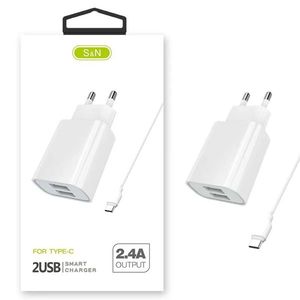 เครื่องชาร์จ S&N Type C 2.4A 2USB สมาร์ทเอาท์พุตสำหรับอุปกรณ์มือถือ - Product Image 1