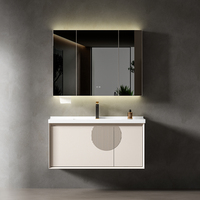 Ensemble de meubles de salle de bain modernes et minimalistes, meuble-lavabo et vasque, avec armoire de rangement, miroir et lavabo, pour hôtel