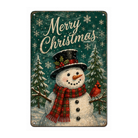 Panneau métallique décoratif de Noël rétro OEM, motif Bonhomme de neige imprimé UV, style vintage, pour la maison, le magasin, le bar, le café