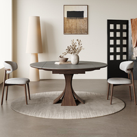Table à manger extensible en bois massif, chaises, design minimaliste italien de luxe léger pour petites maisons, utilisation double ronde-carrée, pliable