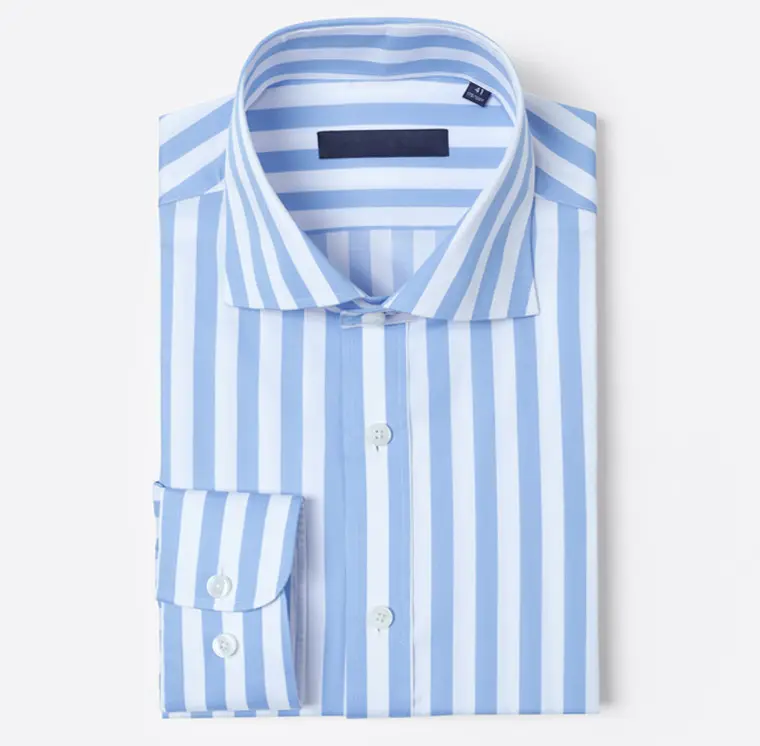 Men's blue and white stripe regular fit non iron dress shirt