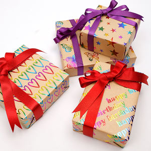 กระดาษคราฟท์หนา80กรัมกล่องของขวัญรูปดาวหัวใจวันเกิดกระดาษม้วนหรูหราสำหรับบรรจุภัณฑ์กระดาษห่อ - Product Image 2