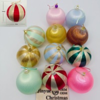 JINYUE Lot de 6 Boules de Noël Rayées Incassables en Plastique Rouge et Blanc Jacquard, Ornements Suspendus pour Sapin de Noël, Décoration Festive