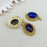 Joyería de Moda, Colgante de Piedra Ovalada de Piedra Preciosa Natural, Chapado en Oro, Colgante de Cristal Vintage con Incrustaciones de Circonita, Regalo para Mujer