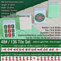 Jeu de Mahjong 136 tuiles de 48 mm vert et rose pour 4 joueurs, jeu de tuiles magnétiques pour table automatique