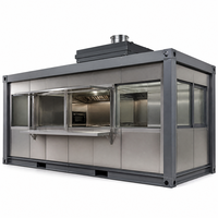 Unité de cuisine centrale préfabriquée en conteneur avec trappe de service et hotte d'extraction de toit, salle de préparation alimentaire modulaire pour la restauration