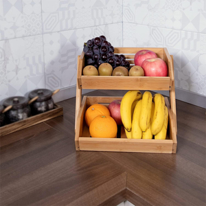 Estante de Bambú de 2 Niveles para Aperitivos, Certificado por BSCI, para Organizar Pan, Verduras y Frutas en Armarios de Cocina para Uso Doméstico - Product Image 6