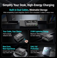 Stasiun Pengisian Daya Cepat GaN 210W Multi-Port Desktop untuk Perangkat Pintar dengan 2 Kabel USB-C yang Dapat Ditarik