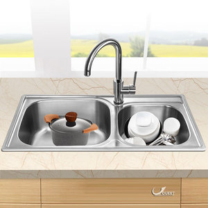 Évier de cuisine double en acier inoxydable 304 Ouert Oh-8143a à encastrer, surface polie, coins arrondis, type Star Basin - Product Image 3