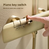 Ensemble de douche mural tout en laiton brossé à touches de piano avec cartouche céramique et barre coulissante pour salle de bain, mitigeur de douche pluie