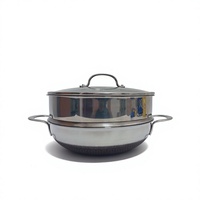 Juego de Utensilios de Cocina de Acero Inoxidable Triple de Alta Calidad, Antiadherente, con Doble Grabado, Wok de 28 CM con Vaporera y Tapa de Vidrio