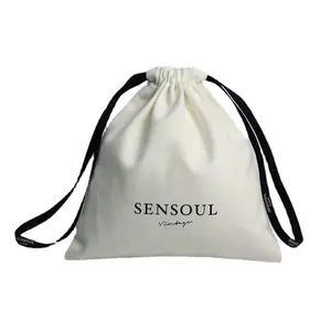 Diseño personalizado Beige Lona Bolsa de polvo Algodón Blanco Textil Embalaje Sarga Algodón Bolsas con cordón