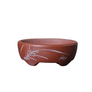 Maceta de Bonsái de Arcilla Morada en Miniatura, Forma Ovalada, Grabada, Tamaño de Palma, Clásica, Hecha a Mano - Product Image 5