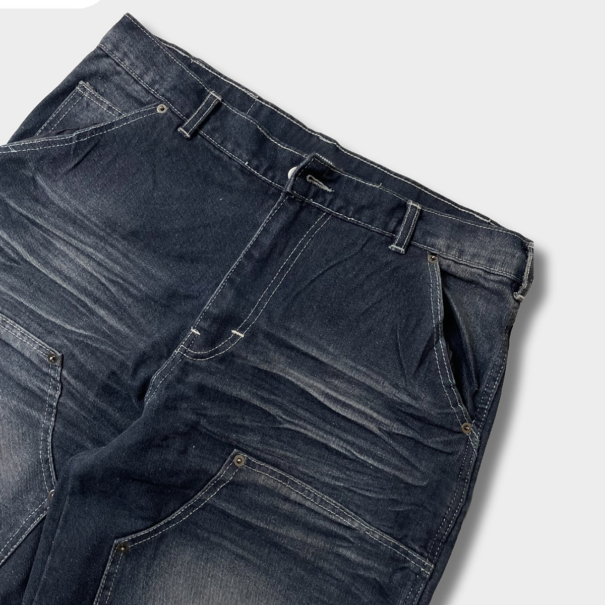 Y2K Double Knee Carpenter Denim Pants Black Cotton Custom