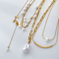 Collier Bowei en titane avec perles, pampilles et chaîne serpent double couche, style clavicule