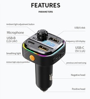 Transmetteur FM portable 12V BT5.3 à succès – Chargeur de voiture mains libres stéréo USB Type-C à charge rapide et lecteur MP3