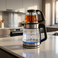 Bouilloire électrique Samovar en verre borosilicate de haute qualité 1,8 L, sans fil, bouilloire turque à ébullition rapide, arrêt automatique pour usage domestique