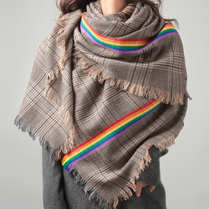 Bufanda Británica a Cuadros con Rayas Arcoíris, Chal de Lana de Cordero con Diseño Houndstooth, Bufanda Cálida de Invierno 100% Lana - Product Image 3