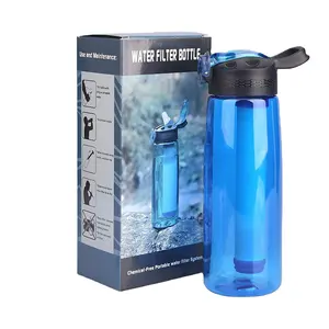 BPA ücretsiz acil arıtılmış su filtresi şişe saman ile 650ml yürüyüş sırt çantası seyahat arıtılmış su şişesi