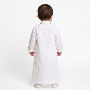 Thobe décontracté en coton doux pour enfants, longueur cheville, manches longues, boutonnage frontal, style Jubba Dishdasha, idéal pour l'Aïd - Product Image 4