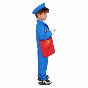 Costume de facteur bleu pour enfants de 5 à 7 ans, tenue de performance pour Halloween avec sac à courrier rouge et chapeau - Product Image 4