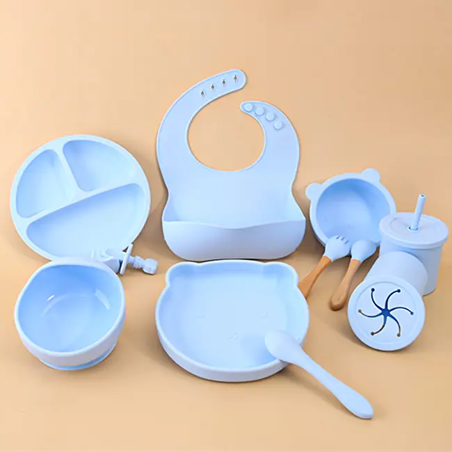 Nouveauté sans BPA classique enfants salle à manger produit vaisselle bébé manger ustensiles ventouse plaque bol Silicone bébé alimentation ensemble