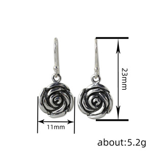 Orecchini Pendenti Vintage a Forma di Rosa per Donne, Colore Argento Antico, Eleganti Gioielli Floreali alla Moda - Product Image 5